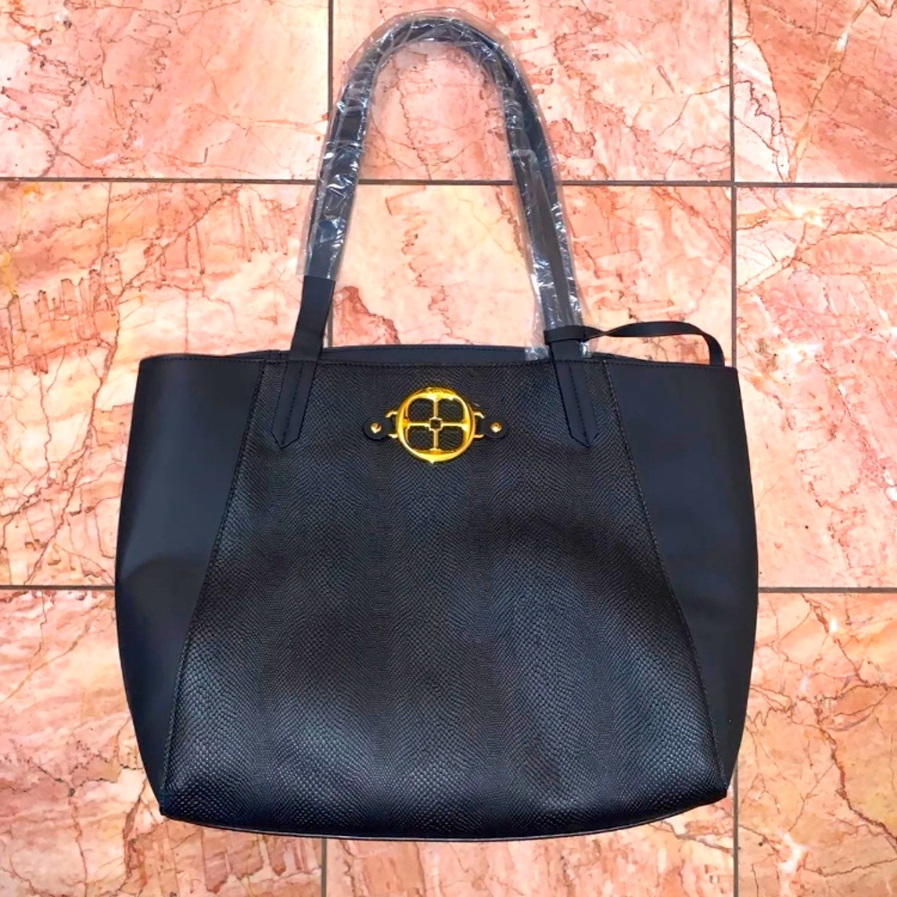 IMAN faux leather black emblem bag